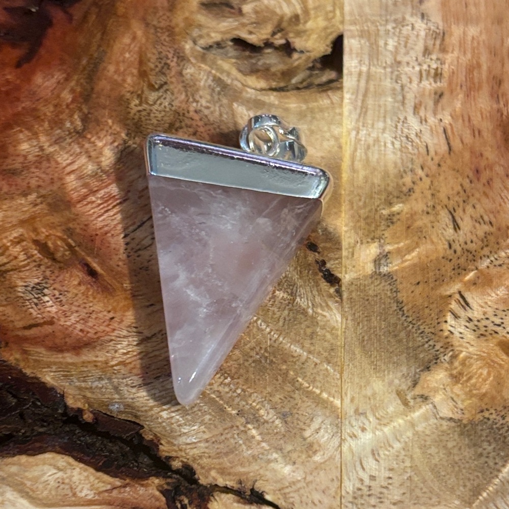 Rose Quartz Triangle Pendant Silver Setting